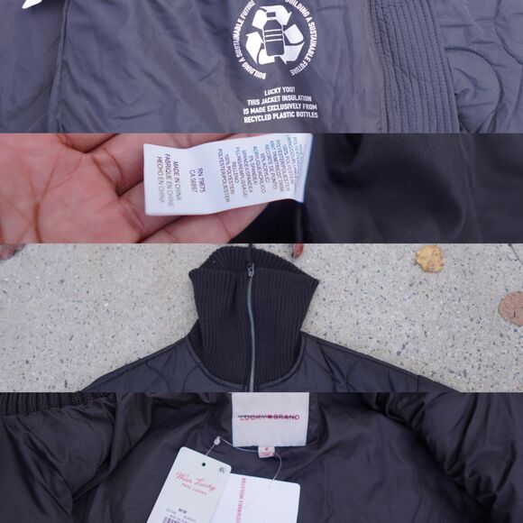 Lucky Brand Black Reversible Quilted Jacket Women’s M NWOT Full Zip Cozy Warm - Picture 8 of 15